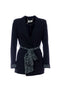 Blazer long noir regular en tissu technique avec ceinture