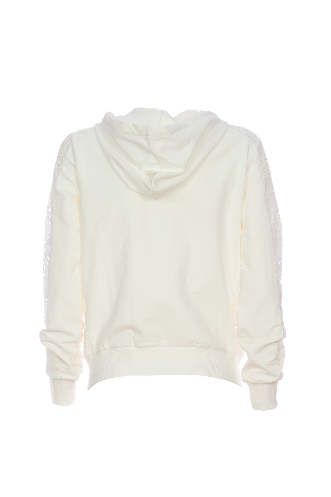 Felpa regular crema con cappuccio e pizzo