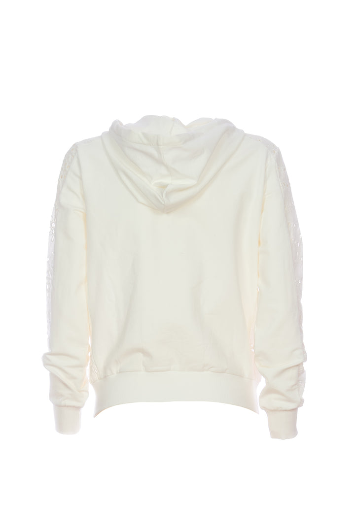 Felpa regular crema con cappuccio e pizzo