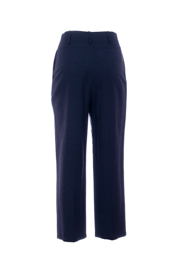 Pantalon carotte bleu marine en coton et lin