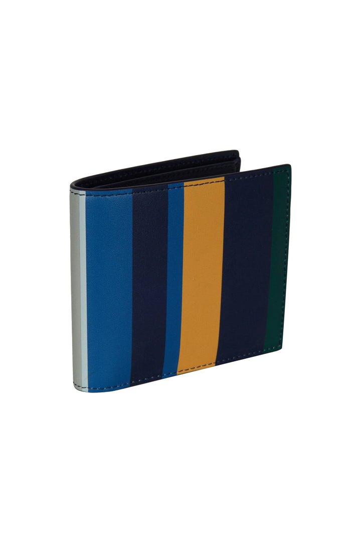 GALLO Portafoglio pelle righe multicolor e interno tinta unita blu - Mancinelli 1954