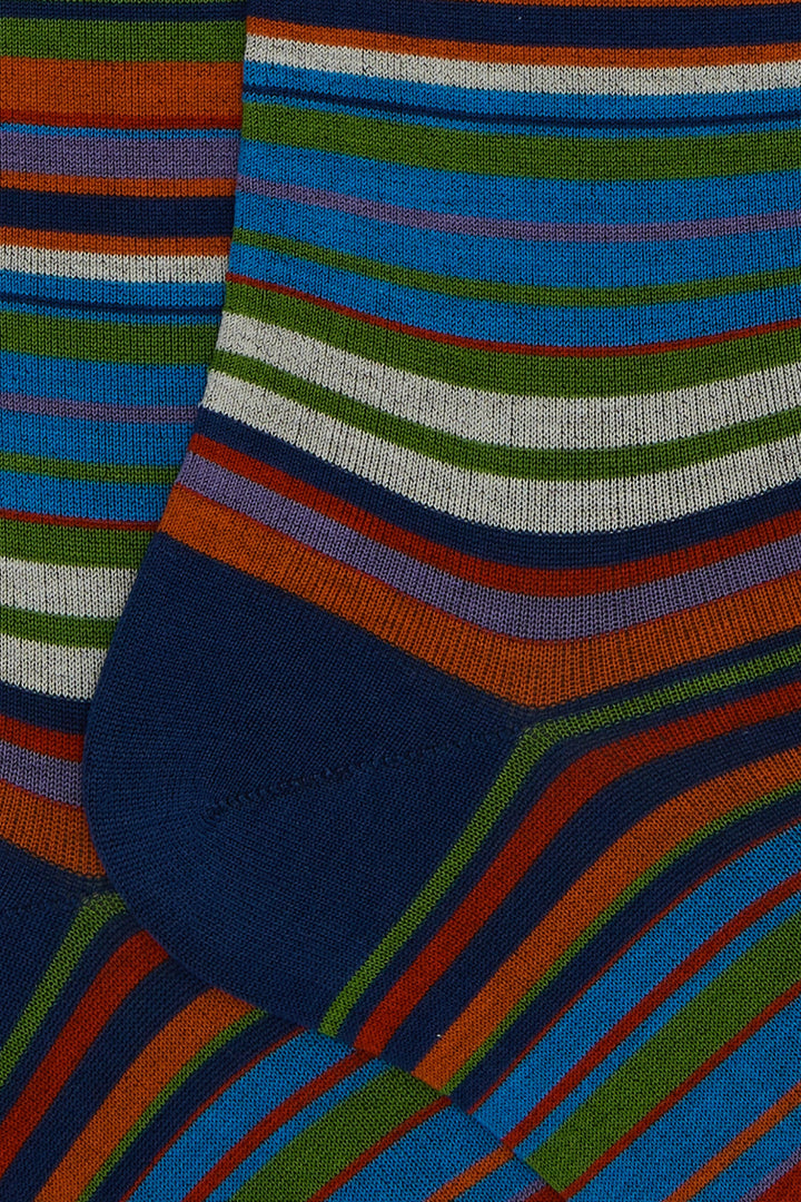 GALLO Calze lunghe cotone righe sottilissime 7 colore blu - Mancinelli 1954