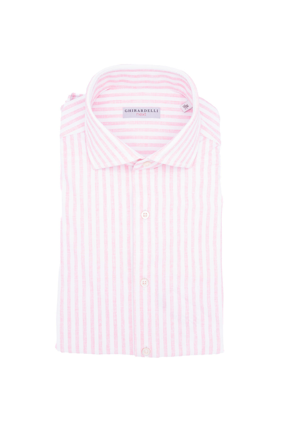 Camicia slim in tessuto tecnico stretch a righe bianche e rosa