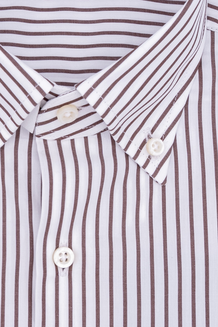 Camicia button down bianca in cotone a righe bordeaux