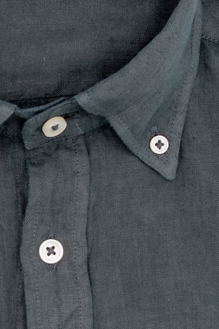 Dark slate slim button-down shirt in linen