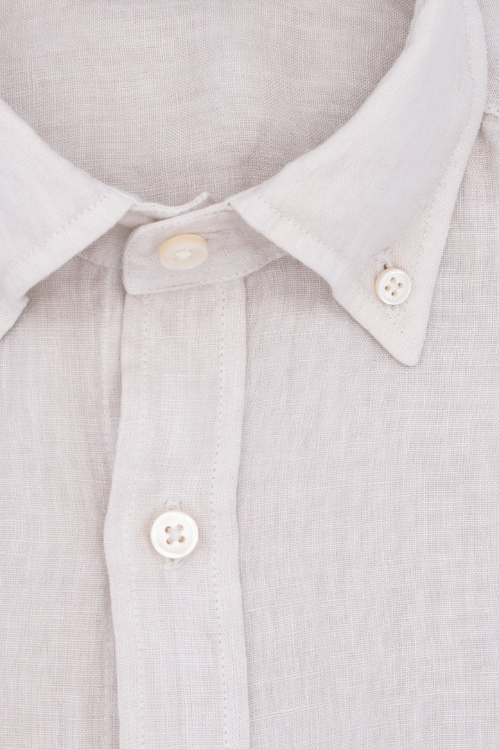 Camicia slim button down beige in lino