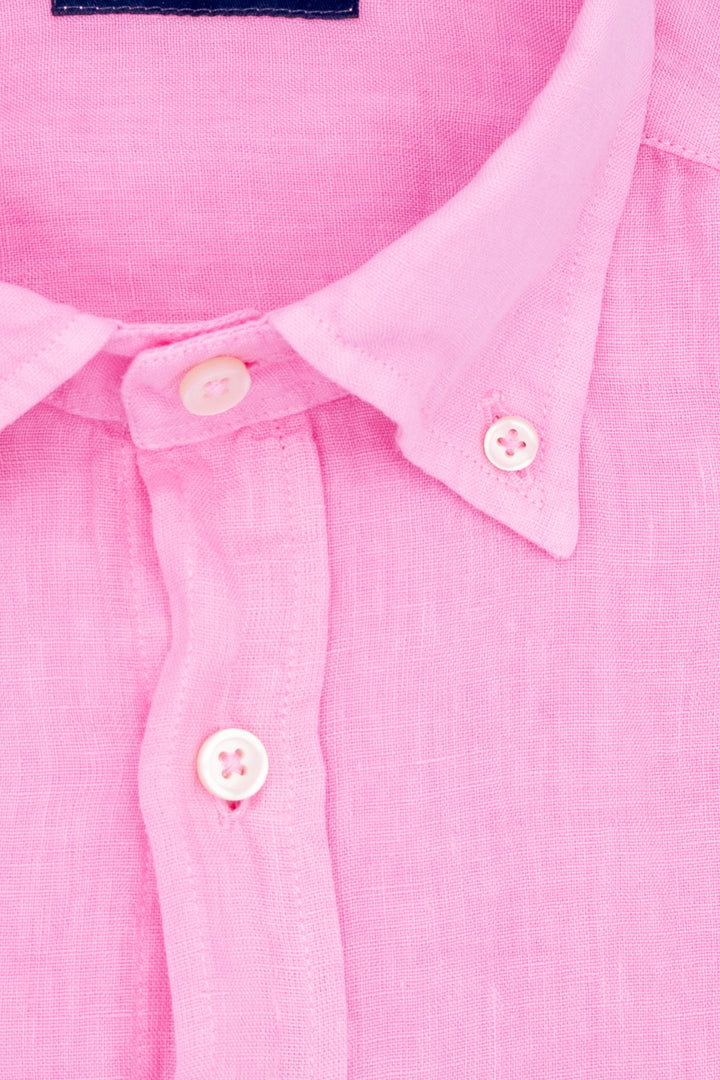 Camicia slim button down rosa in lino