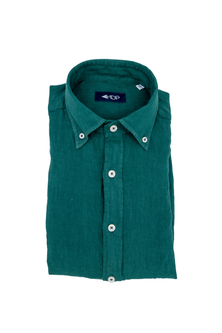 Camicia slim button down verde in lino