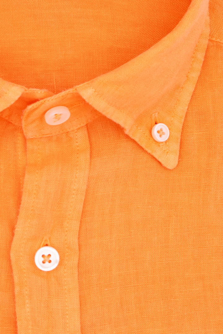 Camicia slim button down arancio in lino