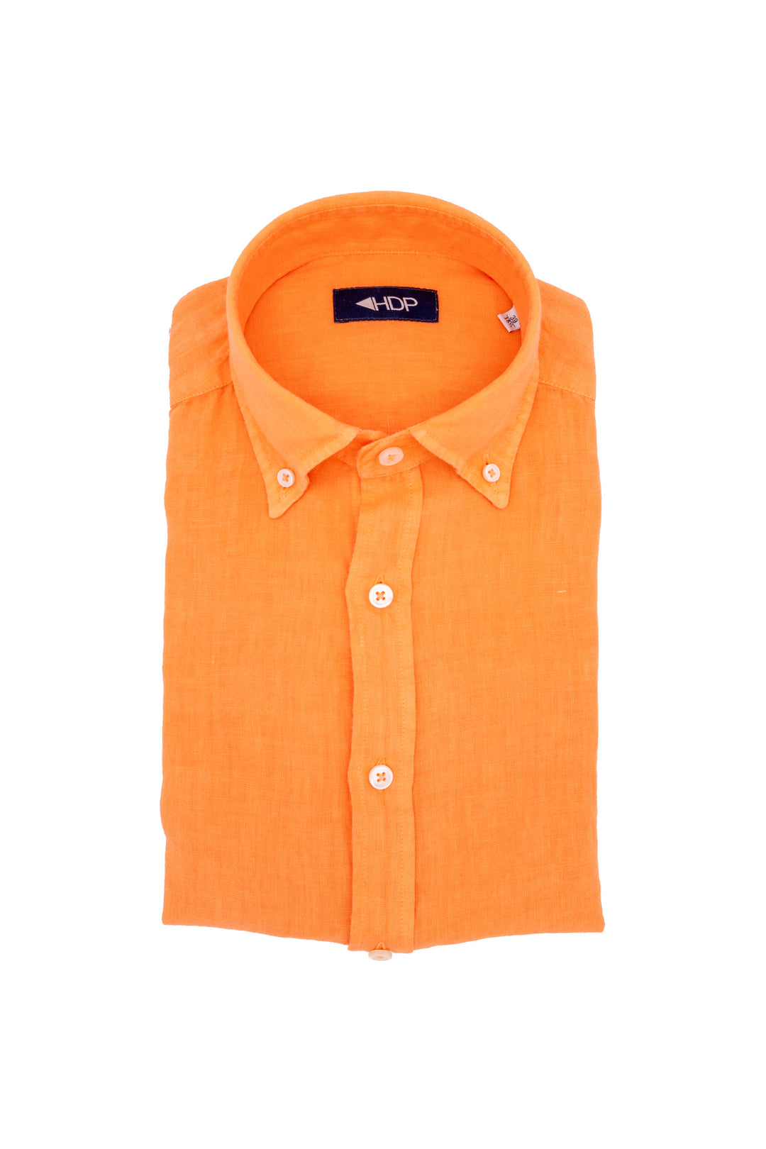 Camicia slim button down arancio in lino