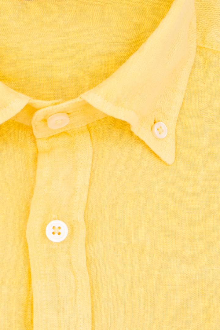 Camicia slim button down gialla in lino