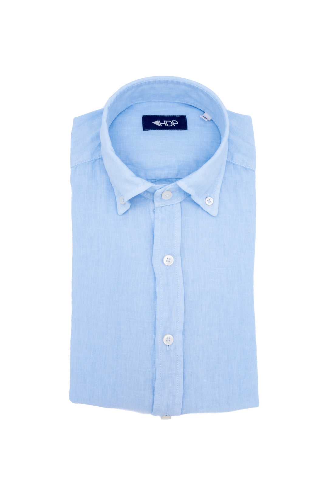 Chemise boutonnée slim bleu clair en lin