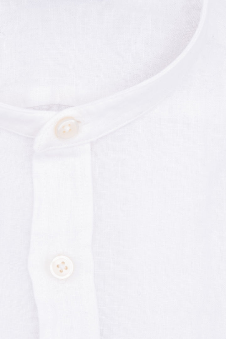 Camicia slim bianca in lino con collo coreano