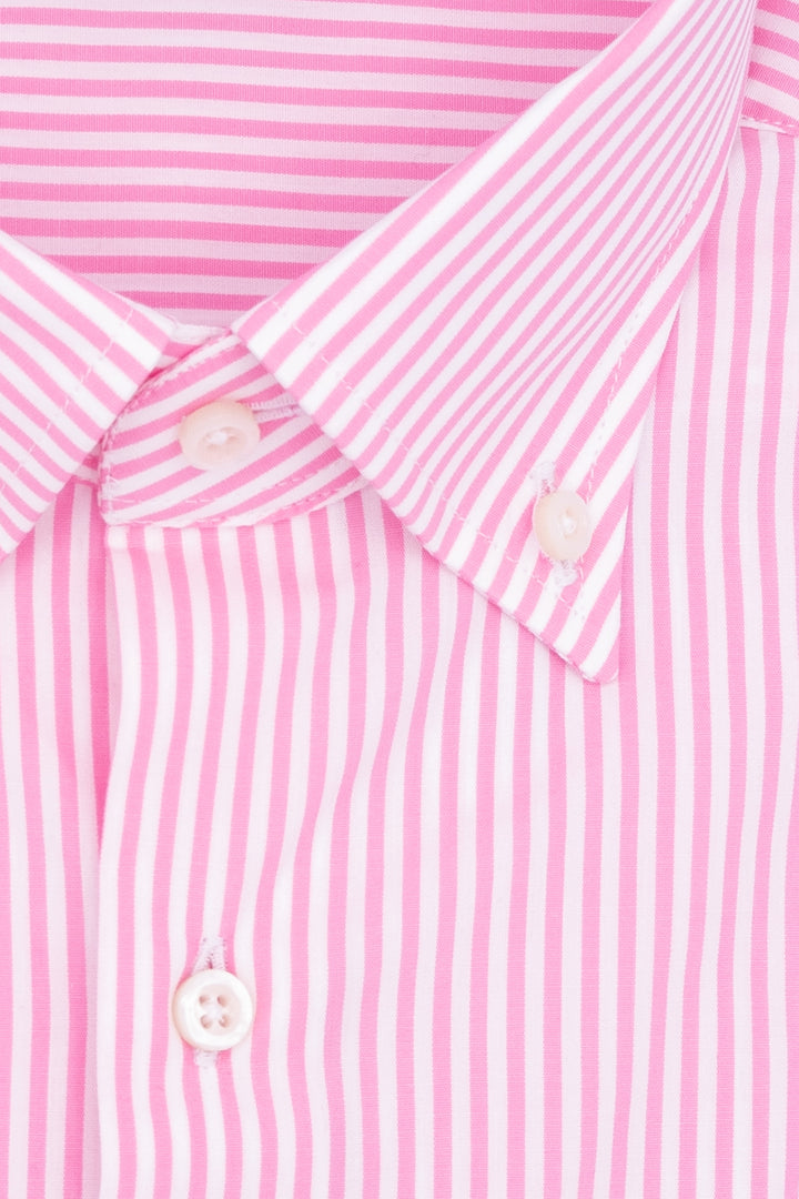 Camicia slim button down in cotone a righe bianche e rosa