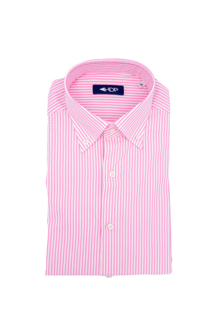 Camicia slim button down in cotone a righe bianche e rosa