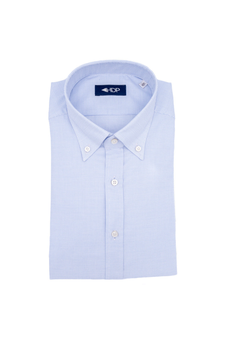 Camicia slim button down azzurra in cotone con microstampa geometrica