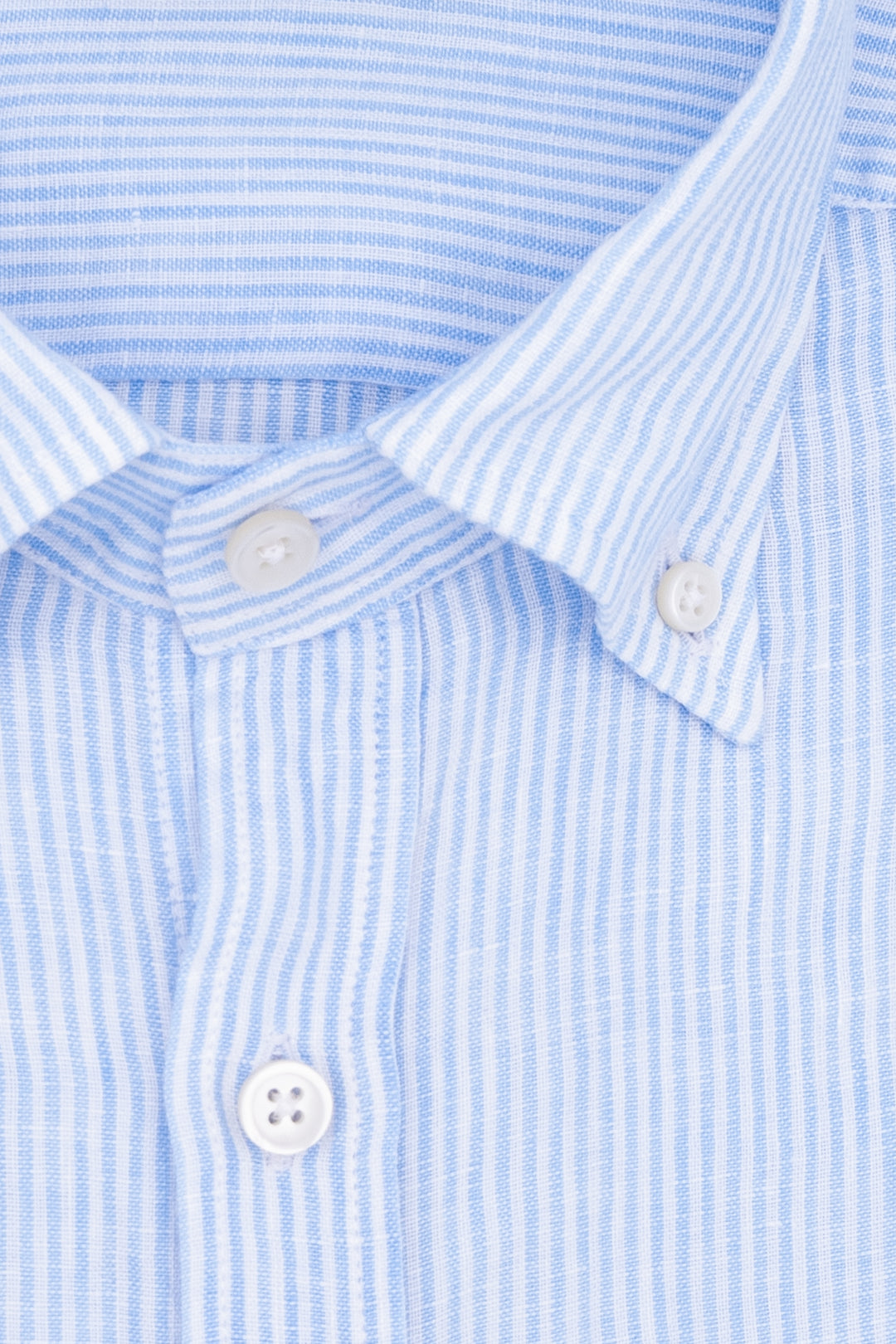 Slim button-down shirt in white and light blue striped linen
