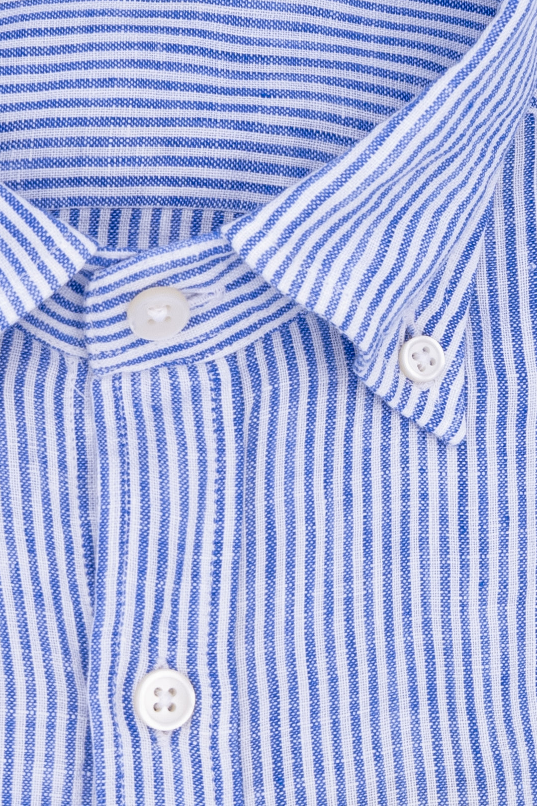 Camicia slim button down in lino a righe bianche e blu