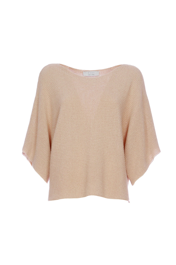 Maglia ampia natural in cotone e lurex con scollo largo