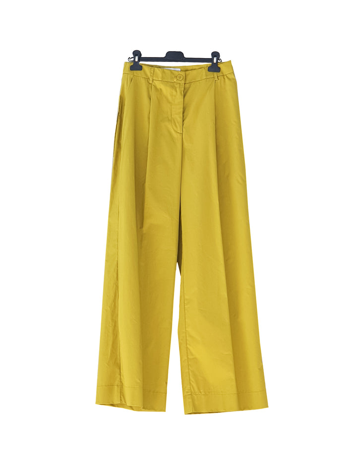 Pantaloni lime a gamba larga in cotone con pinces