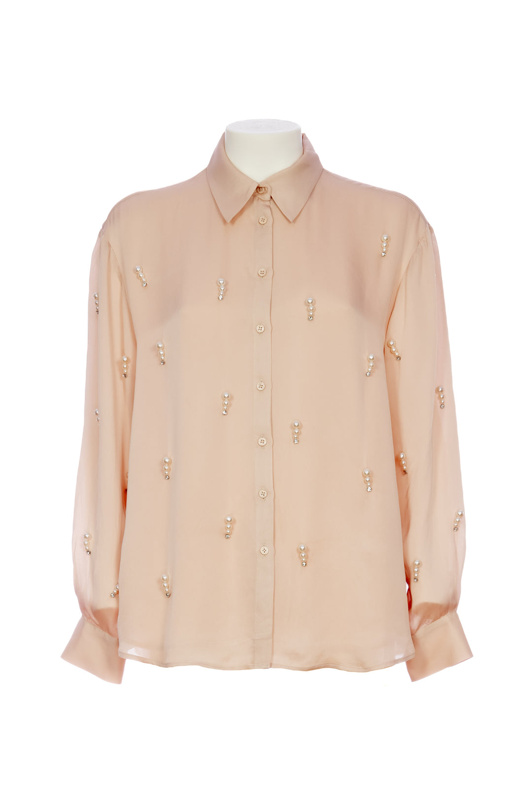 KAOS Camicia rosa antico in raso di viscosa con ricamo perle - Mancinelli 1954