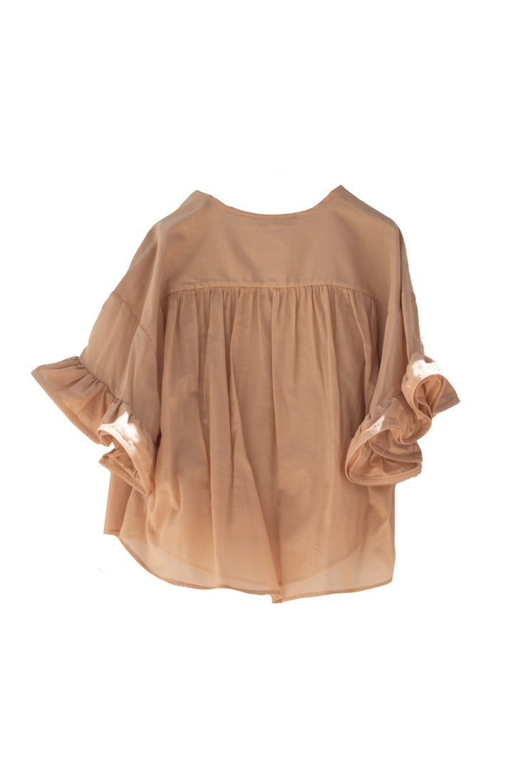 Sand cotton blouse with ruffles