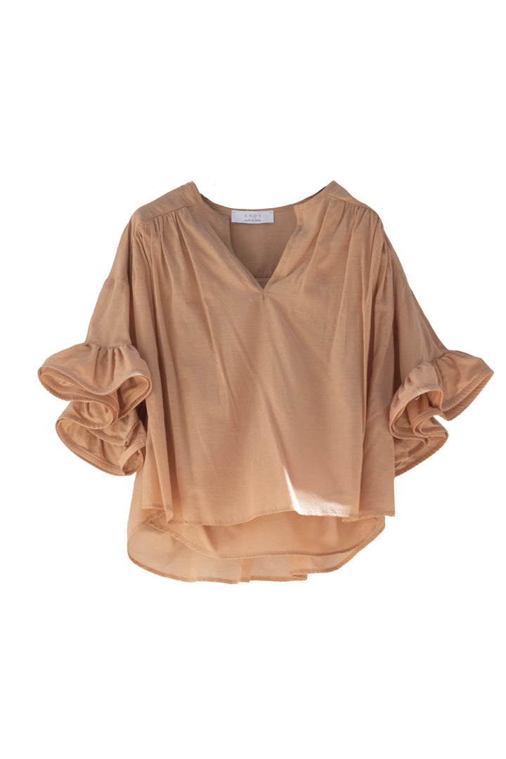 Sand cotton blouse with ruffles