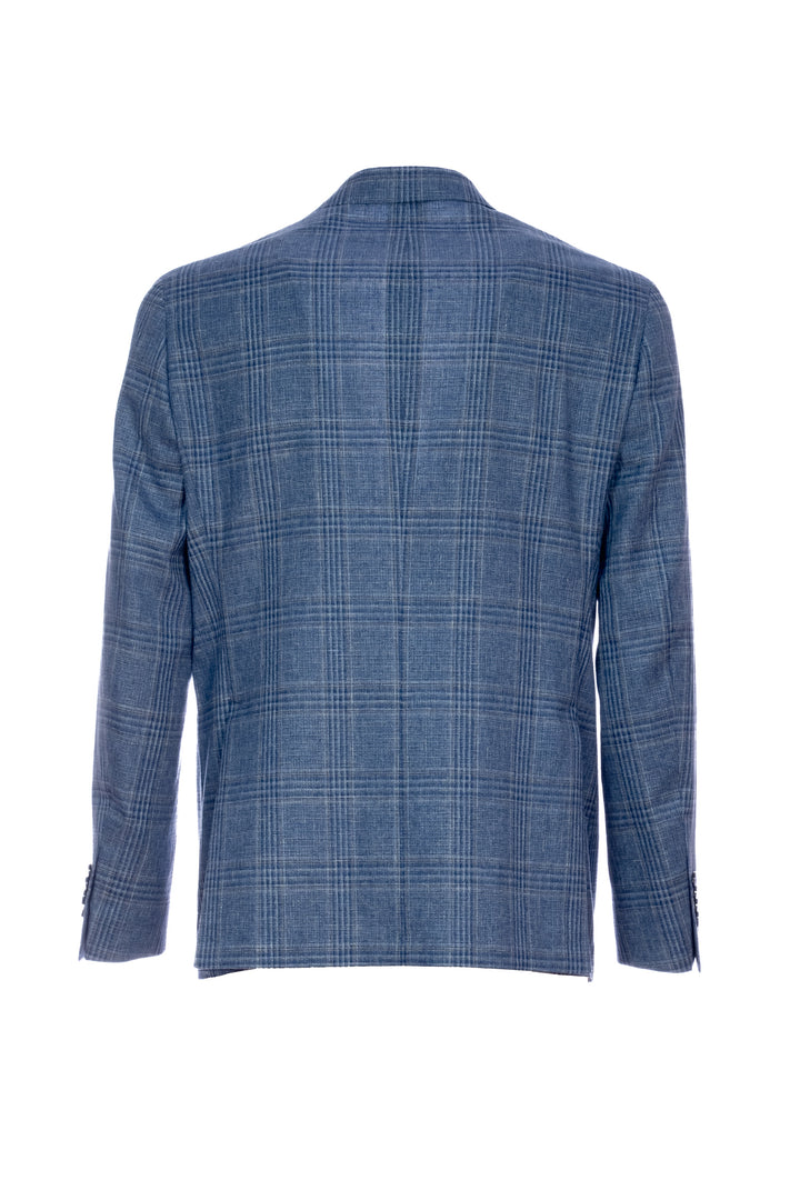 Veste en laine tartan bleu clair non doublée à deux boutons