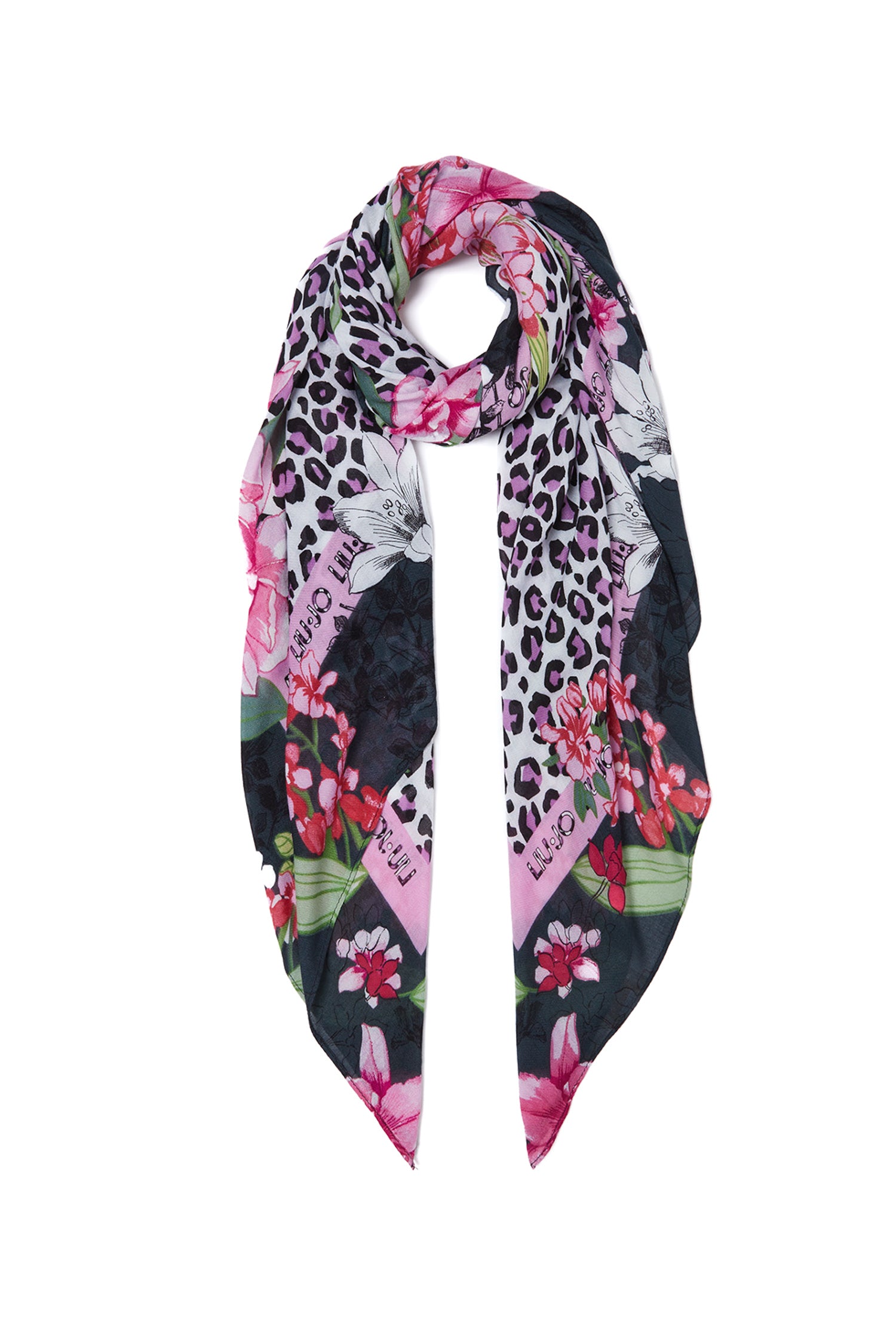 LIU JO Foulard nero con stampa floreale animalier