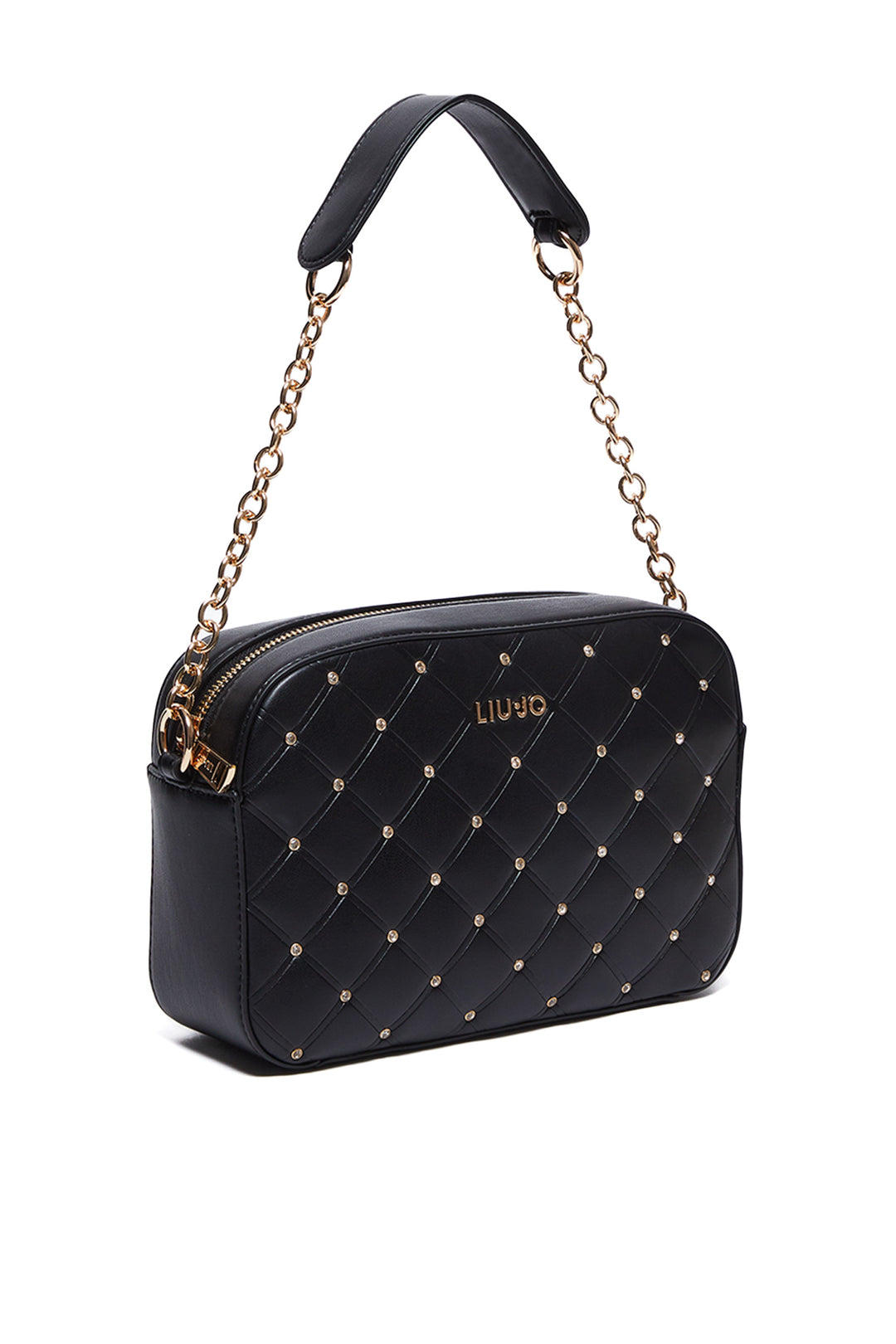 LIU JO Borsa a tracolla nera effetto nappa trapuntata con strass