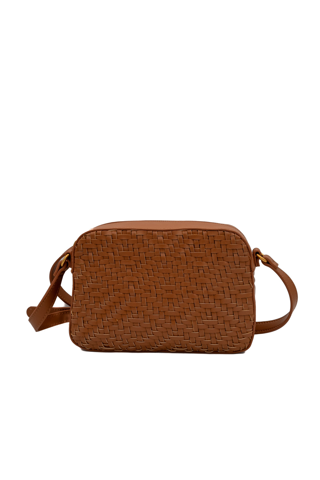 Borsa a tracolla marrone effetto intrecciato con logo