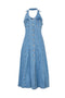 Vestito in denim con scollo a V e bottoni