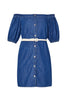 Vestito corto in denim con scollo bardot