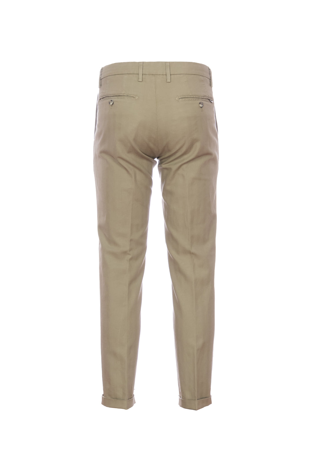 “MUCHA-P1C” sand striped cotton and linen chinos with cuffs
