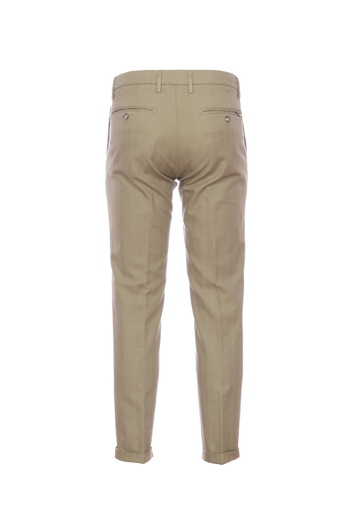 “MUCHA-P1C” sand striped cotton and linen chinos with cuffs