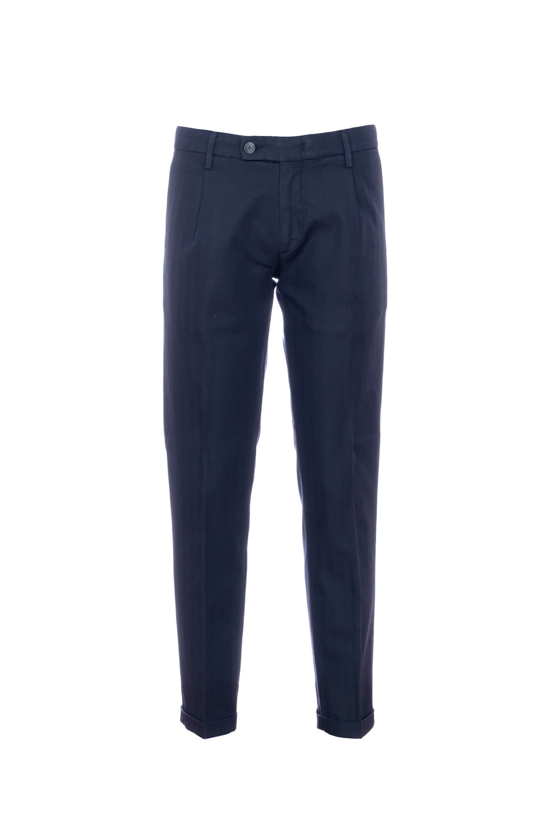 RE-HASH Pantalone chinos “MUCHA-P1C” blu a righe in cotone e lino con risvolto - Mancinelli 1954