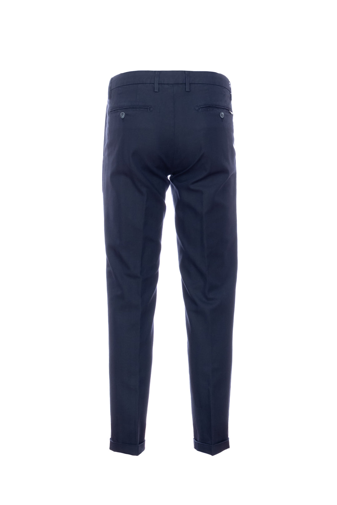 RE-HASH Pantalone chinos “MUCHA-P1C” blu a righe in cotone e lino con risvolto - Mancinelli 1954