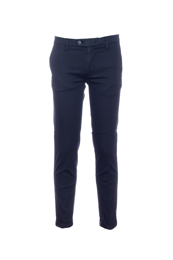 Pantalone chinos “MUCHA10” blu scuro in cotone tencel con risvolto