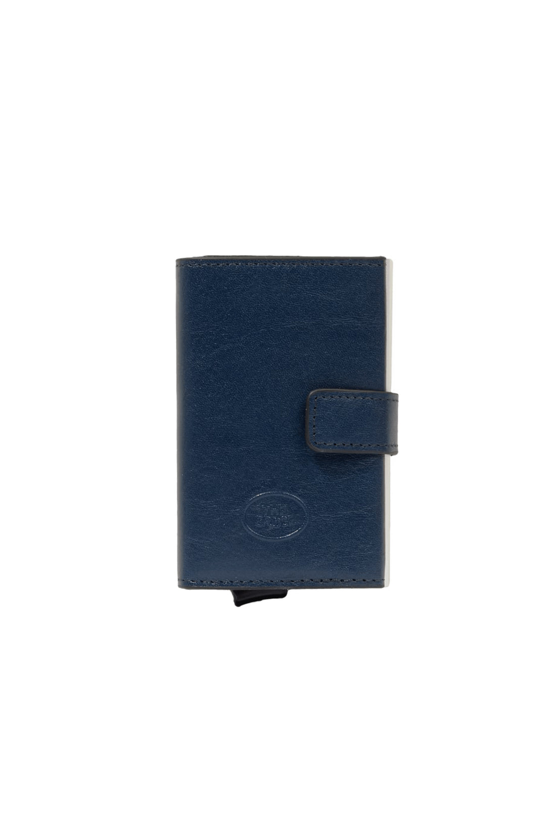 THE BRIDGE Porta carte di credito blu in pelle meccanismo pop-up - Mancinelli 1954