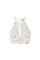 Top cropped beige parchment in maglia crochet a fiori