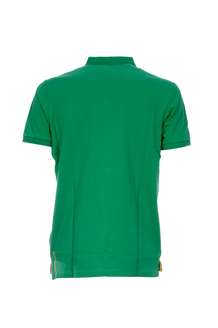 Green cotton pique polo shirt with logo embroidered on the chest