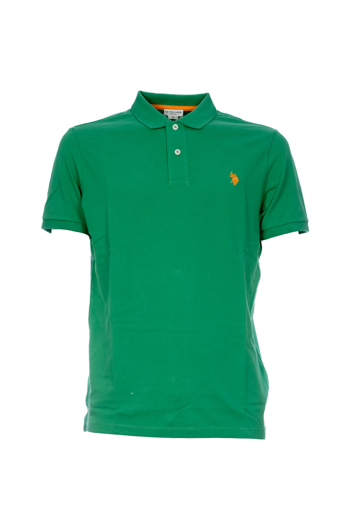 Green cotton pique polo shirt with logo embroidered on the chest