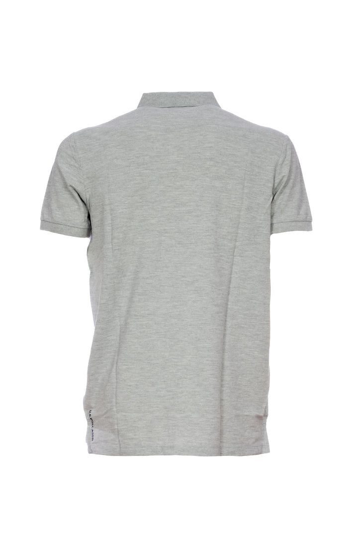 Gray cotton pique polo shirt with logo embroidered on the chest