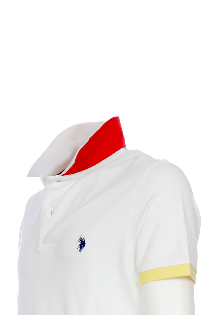 U.S. POLO ASSN. Polo bianca in cotone stretch con logo ricamato e maniche multicolor - Mancinelli 1954