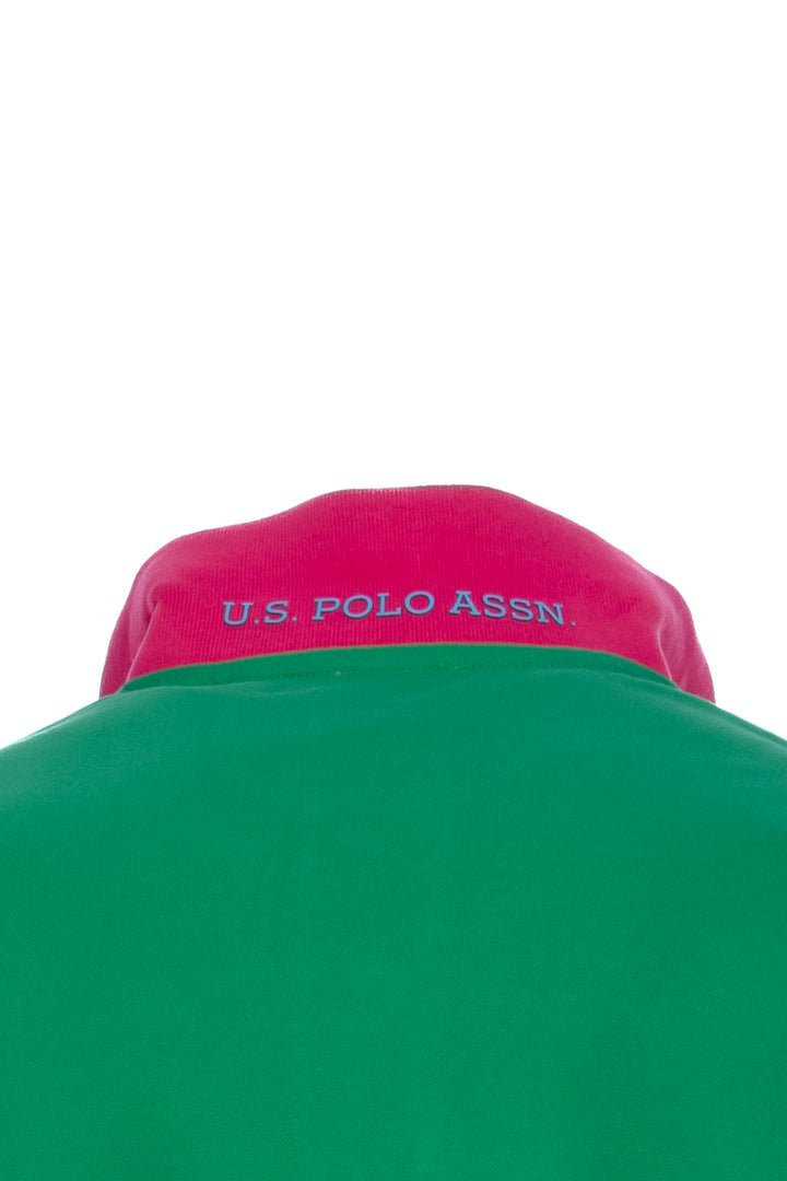 U.S. POLO ASSN. Polo verde in cotone stretch con logo ricamato e maniche multicolor - Mancinelli 1954