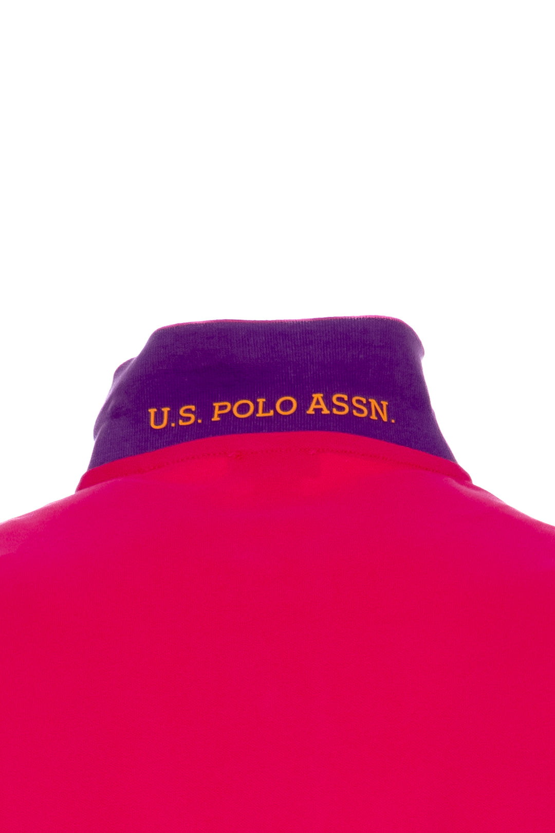 U.S. POLO ASSN. Polo fucsia in cotone stretch con logo ricamato e maniche multicolor - Mancinelli 1954