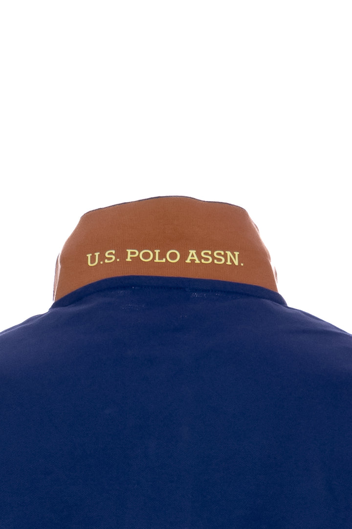 U.S. POLO ASSN. Polo blu in cotone stretch con logo ricamato e maniche multicolor - Mancinelli 1954