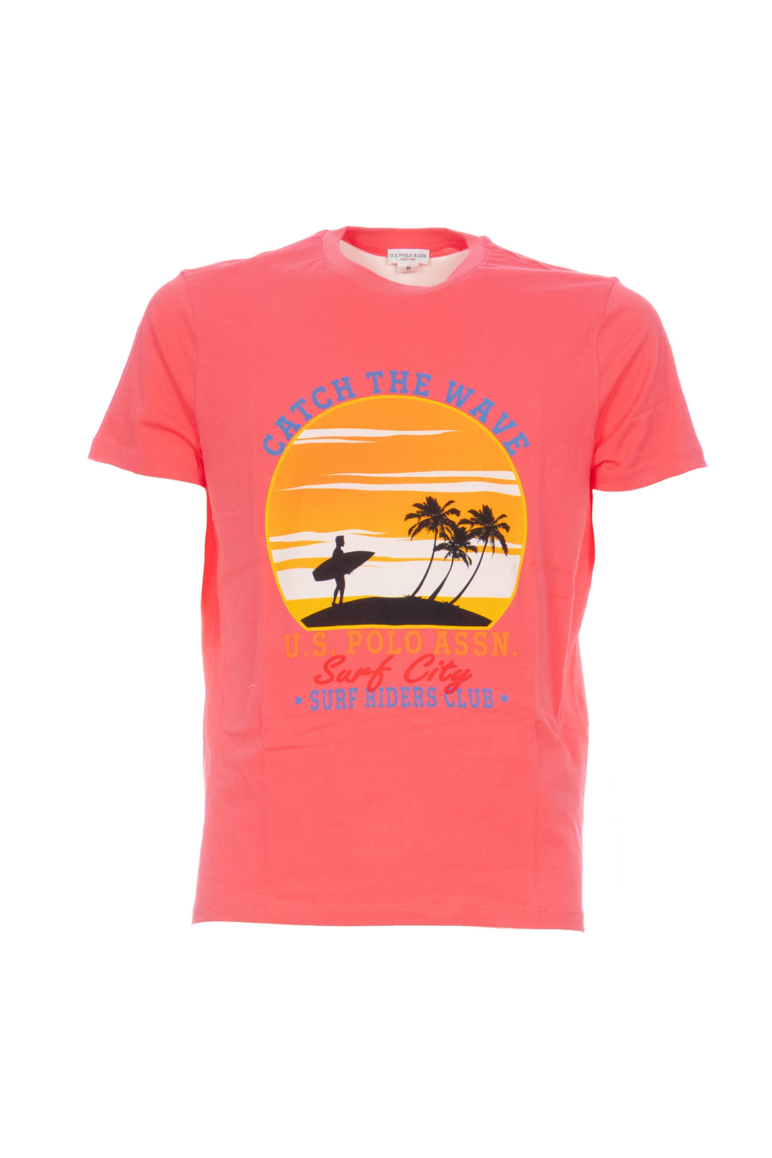 U.S. POLO ASSN. T-shirt corallo in cotone con stampa surf - Mancinelli 1954