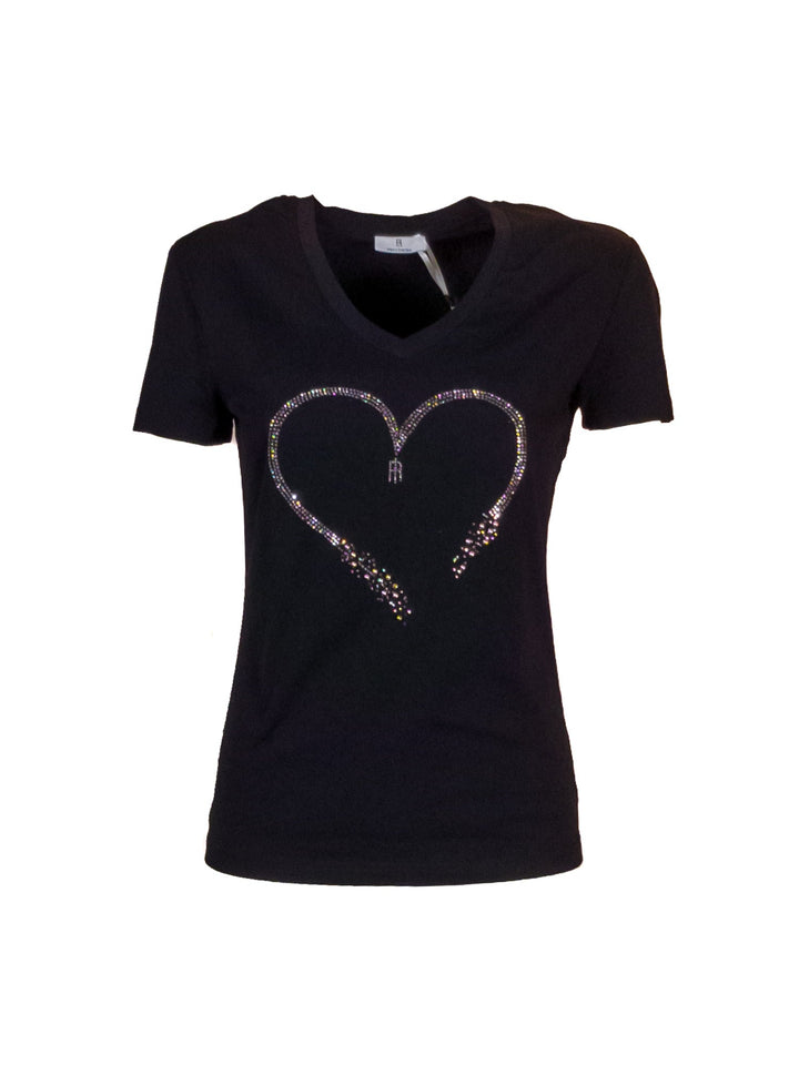 FRACOMINA T-shirt regular nera in jersey con strass - Mancinelli 1954