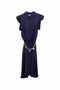 Regular dark blue midi chemisier dress with silk